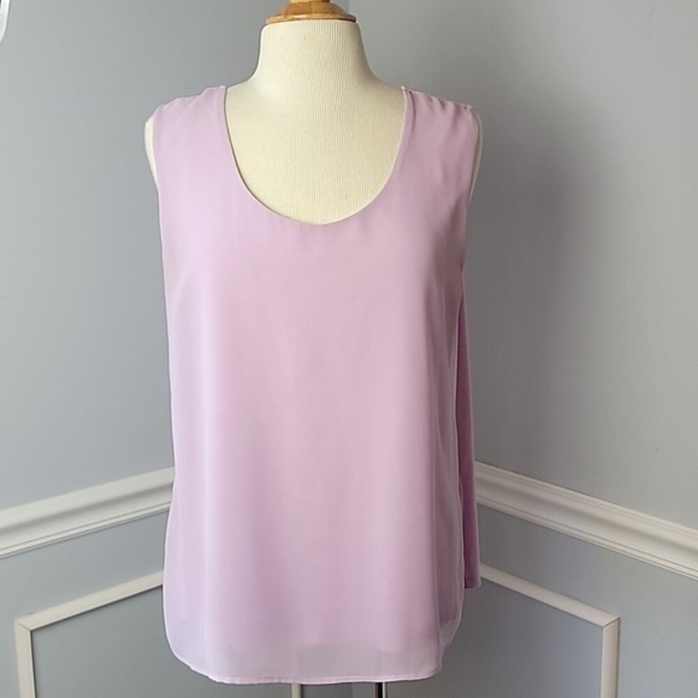 ANN TAYLOR Lilac Sheer Mixed‎ Media Sleeveless Office Business Shell Top L READ